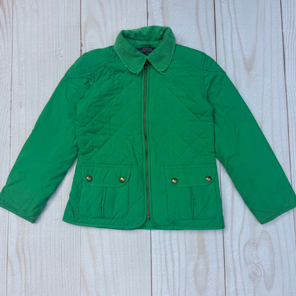 Polo Ralph Lauren Girls Size Small (7) Quilted Barn Jacket Corduroy Collar Green
